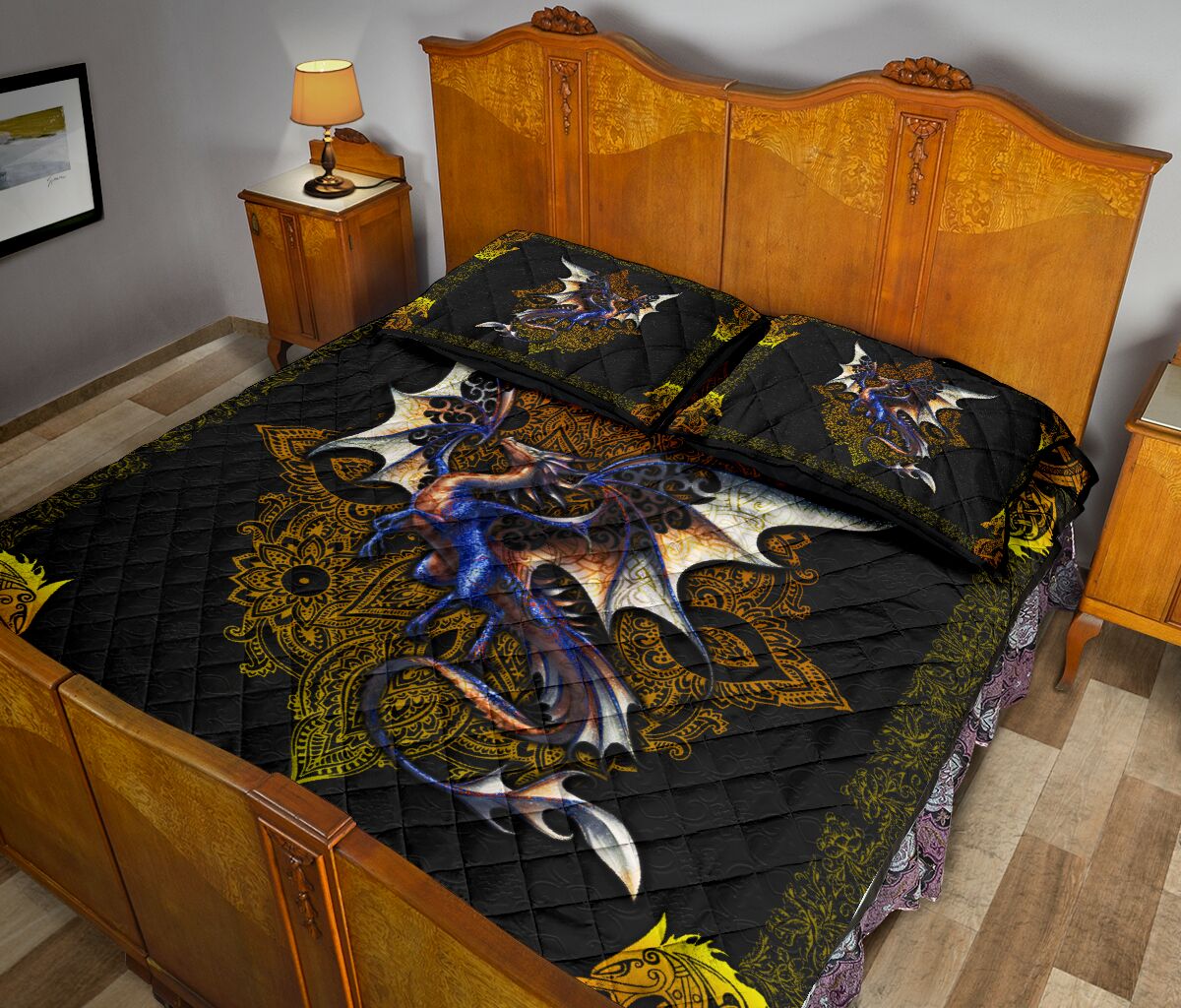 Dragon Floral Style Quilt Bed Set - Love Quilt Bedding Set
