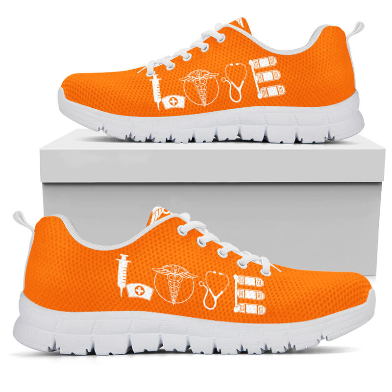 Nurse- Love Green Orange Sneakers, Running Shoes, Shoes For Women, Shoes For Men, Custom Sh- Love Sneakers