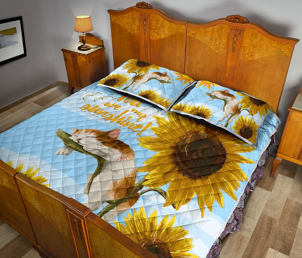 Cat You Are My Sunshine Watercolor Style Quilt Bed Set - Love Quilt Bedding Set