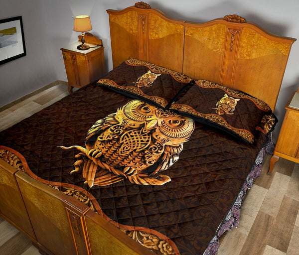 Owl Wood Carving Quilt Bed Set - Love Quilt Bedding Set