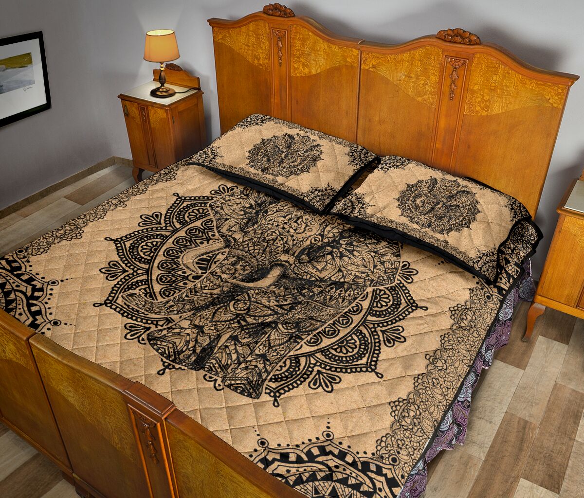 Elephant Kraft Style Quilt Bed Set - Love Quilt Bedding Set