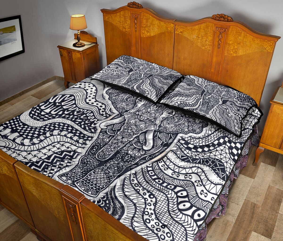 Elephant Monochrome Style Quilt Bed Set - Love Quilt Bedding Set