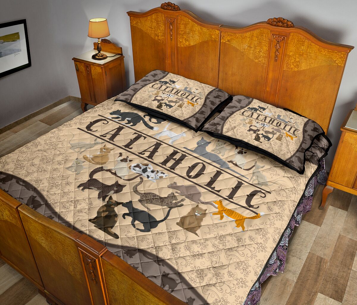 Cataholic Quilt Bed Set - Love Quilt Bedding Set
