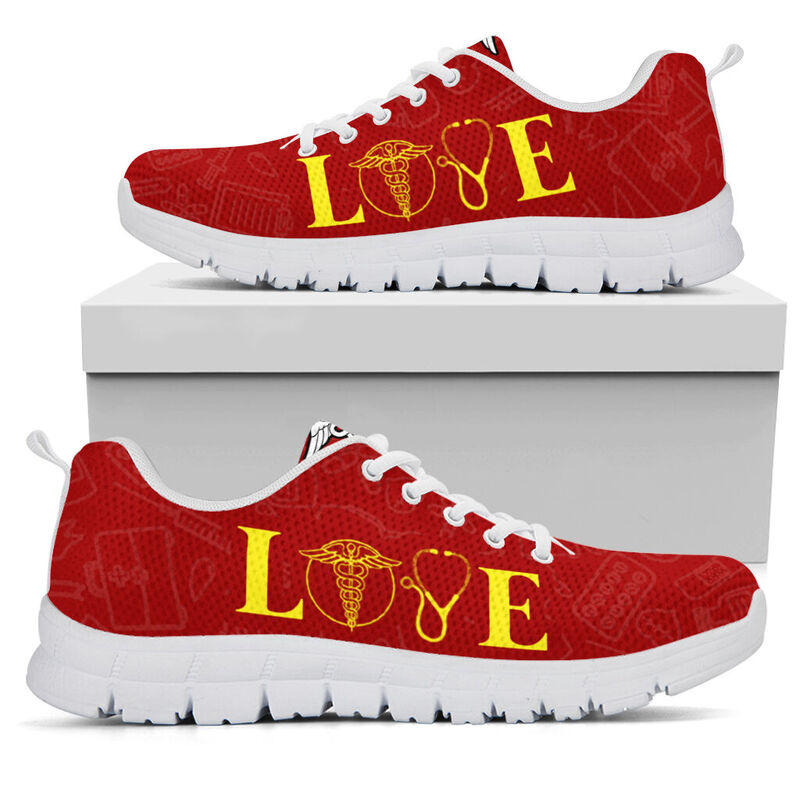 Nurse Love Heartbeat Red Black Sneakers, Running Shoes, Shoes For Women, Shoes For Men, Cust- Love Sneakers