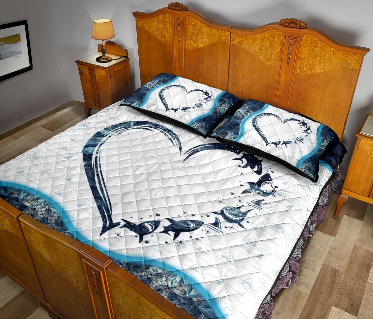 Shark Heart Colorfull Style Quilt Bed Set - Love Quilt Bedding Set