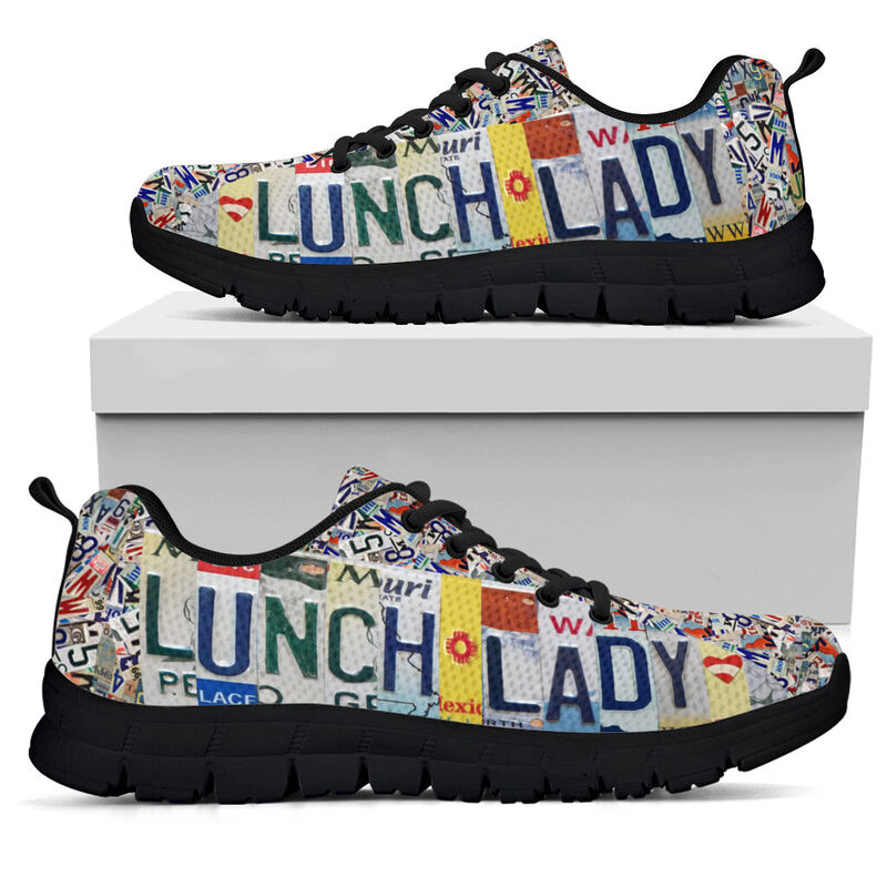 Lunch Lady License Plates Black Sneakers, Running Shoes, Shoes For Women, Shoes For Men, Cu- Love Sneakers
