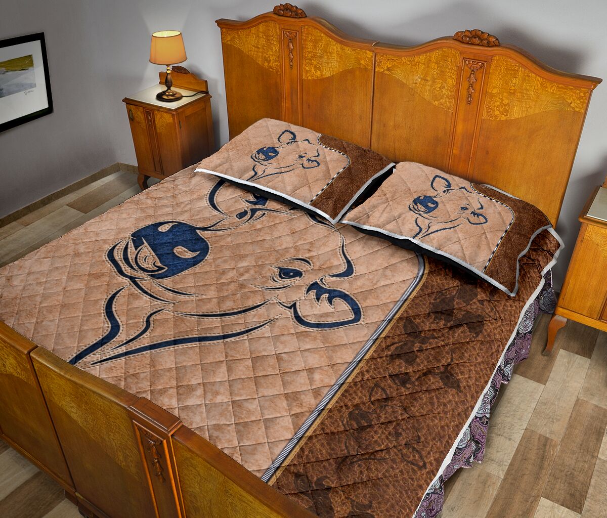 Cows Leather Style Quilt Bed Set - Love Quilt Bedding Set