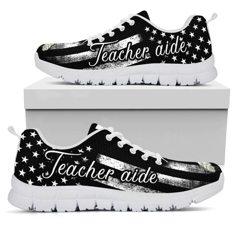 Teacher Aide Flag Sneakers, Running Shoes, Shoes For Women, Shoes For Men, Custom Shoes, L- Love Sneakers