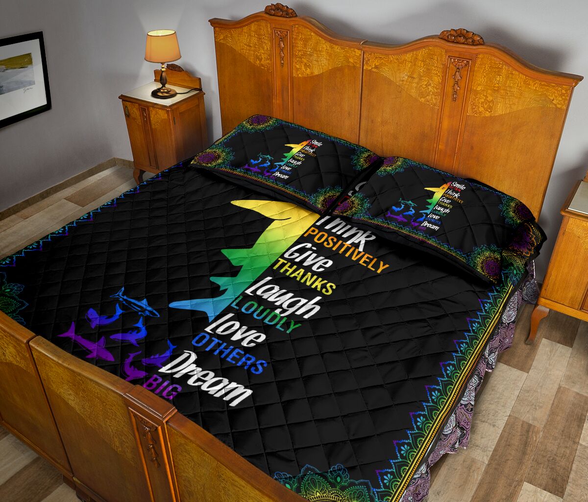 Shark Rainbow Color Smile Often Think Quilt Bed Set - Love Quilt Bedding Set