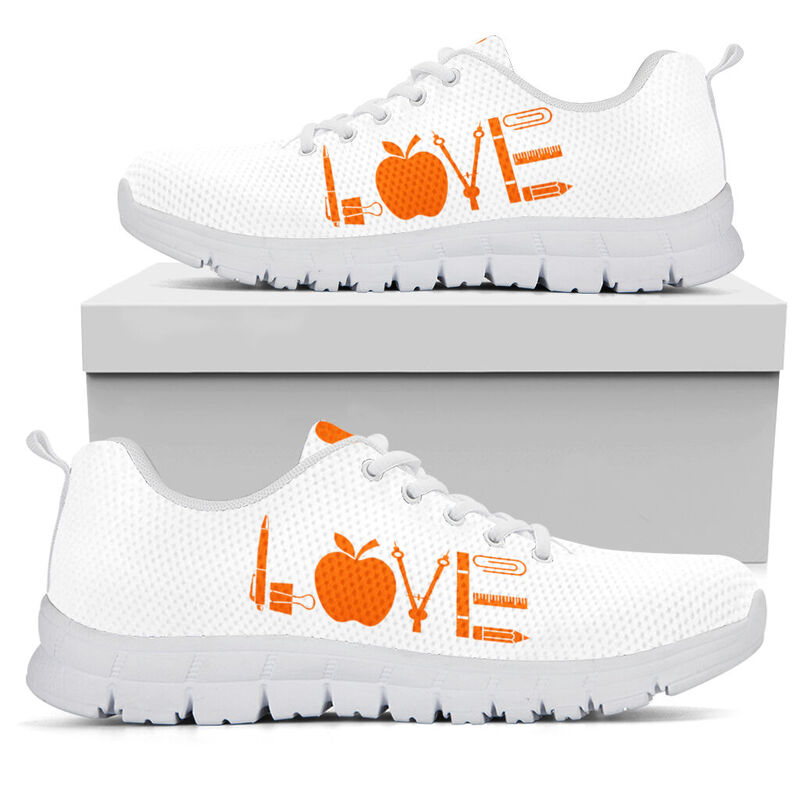 Teacher Love Orange White Kd Sneakers, Runni- Love Sneakers