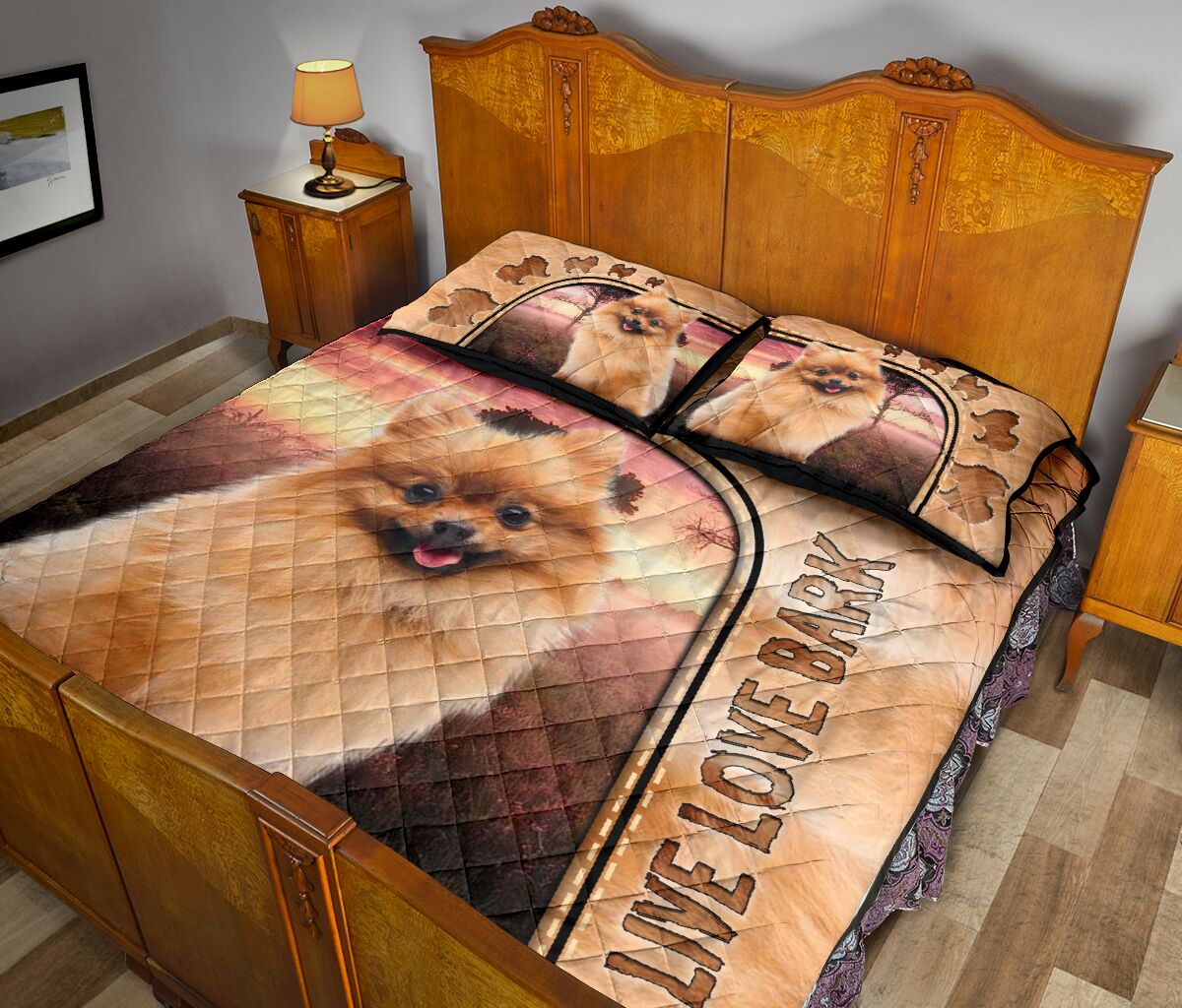 Live Love Bark Pomeranian - Bed Set - Love Quilt Bedding Set