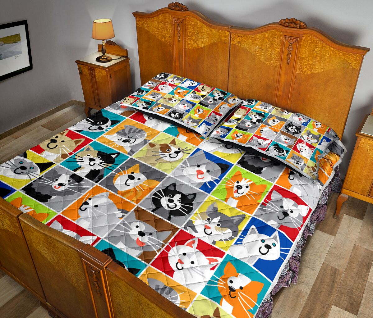 Cats Pattern Style Quilt Bed Set - Love Quilt Bedding Set