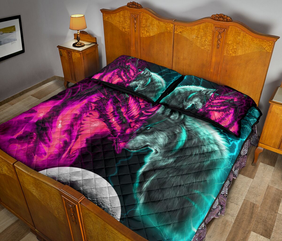 Dragon Wolf Quilt Bed Set - Love Quilt Bedding Set