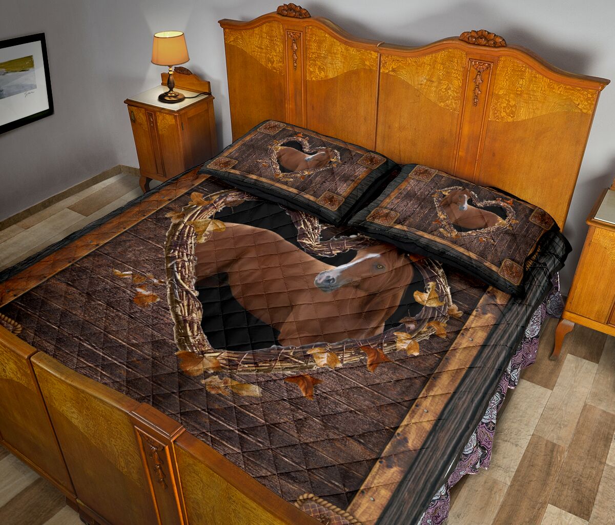 Horse Wood Heart Tree Dry Style Quilt Bed Set - Love Quilt Bedding Set