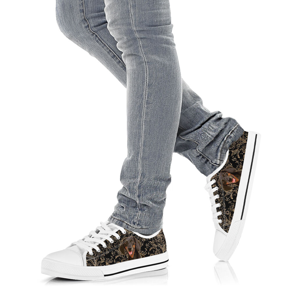 Dachshund Flower Gold - Low Top Shoe - Love Love Top Shoes
