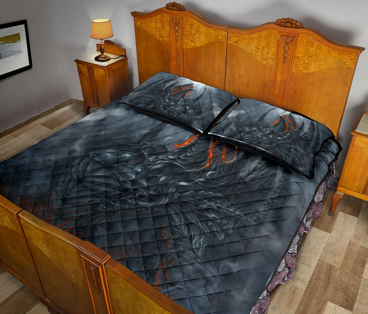 Dark Dragon Light Art Style Quilt Bed Set - Love Quilt Bedding Set