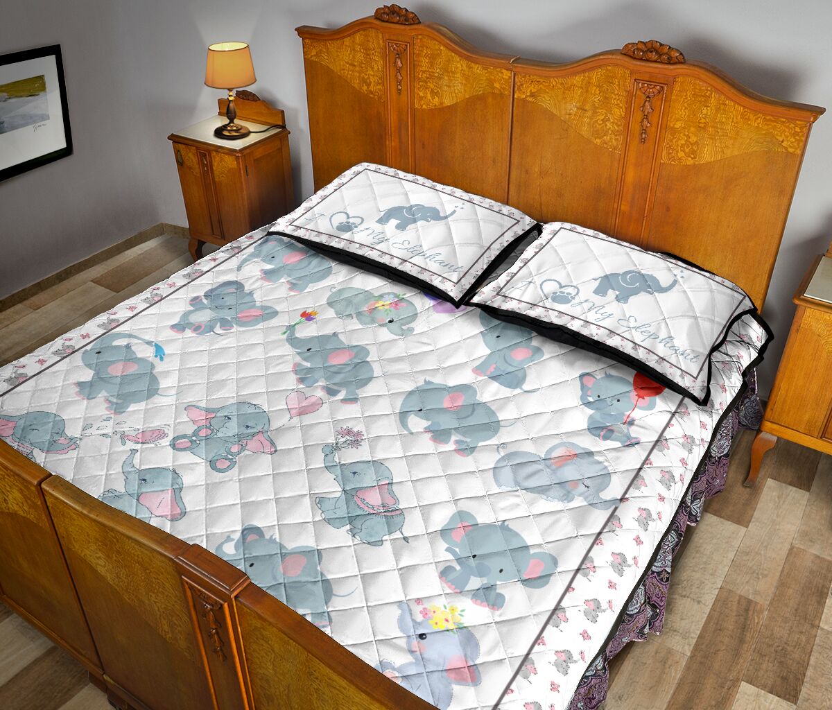 Elephant Pattern Style Quilt Bed Set 6- Love Quilt Bedding Set