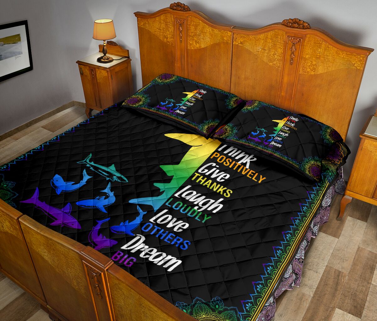 Shark Rainbow Color Smile Often Think Quilt Bed Set 2- Love Quilt Bedding Set