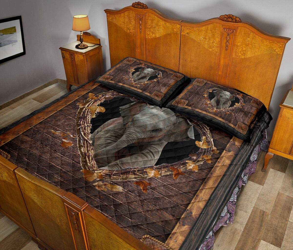 Elephant Wood Heart Tree Dry Style Quilt Bed Set - Love Quilt Bedding Set