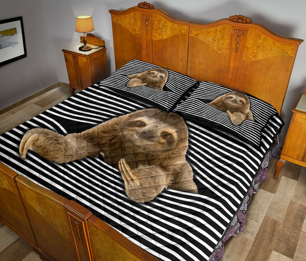 Sloth Streaky Style Quilt Bed Set - Love Quilt Bedding Set