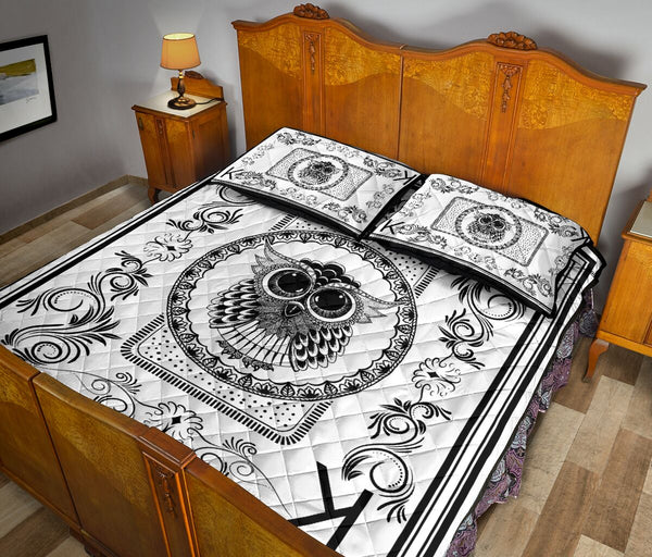 Owl Pen Art Poker Quilt Bed Set - Love Quilt Bedding Set