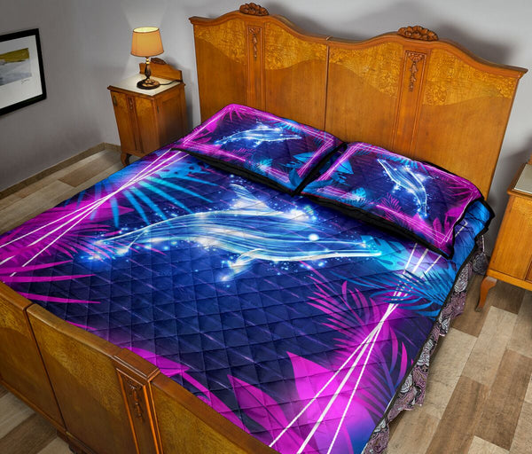 Dolphin Neon Art Style Quilt Bed Set - Love Quilt Bedding Set