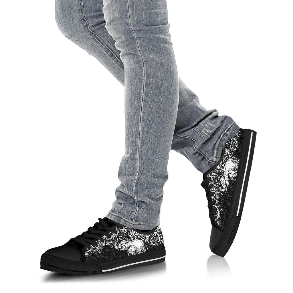 Elephant Paisley Black White Low Top  Black Shoes