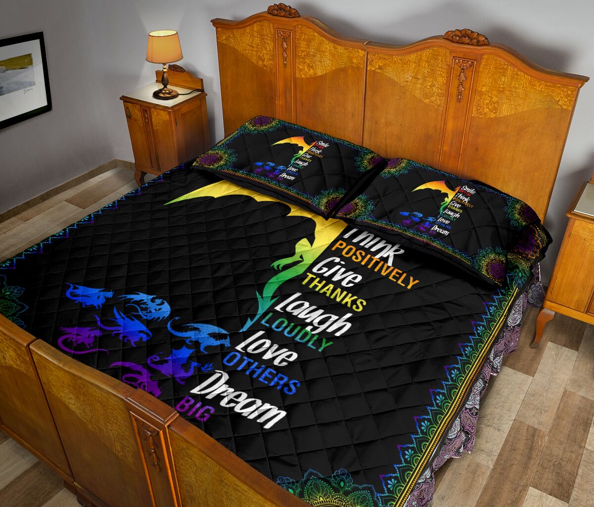 Dragon Rainbow Color Smile Often Think Quilt Bed Set - Love Quilt Bedding Set