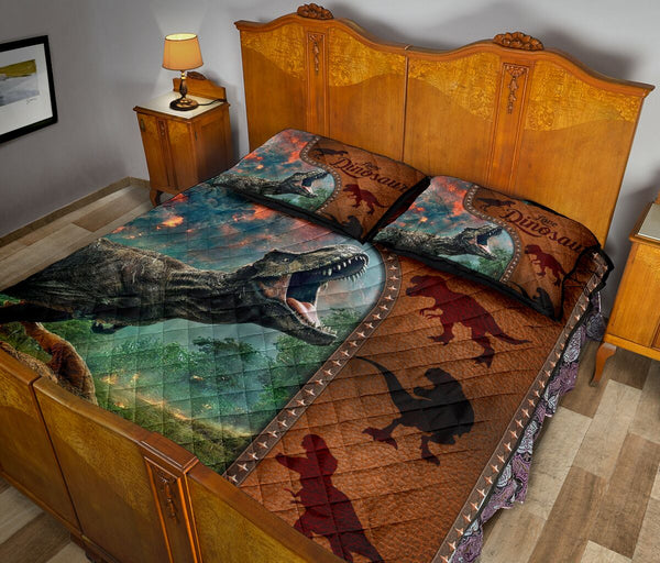 Dinosaur Art Leather Style Quilt Bed Set - Love Quilt Bedding Set