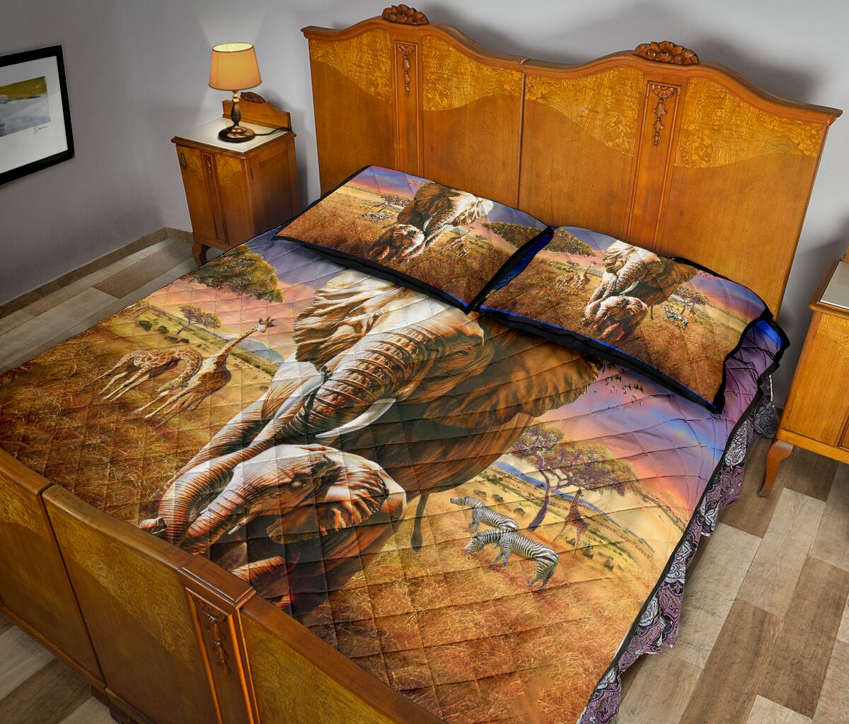 Elephant Mom And Baby Art Style Quilt Bed Set - Love Quilt Bedding Set