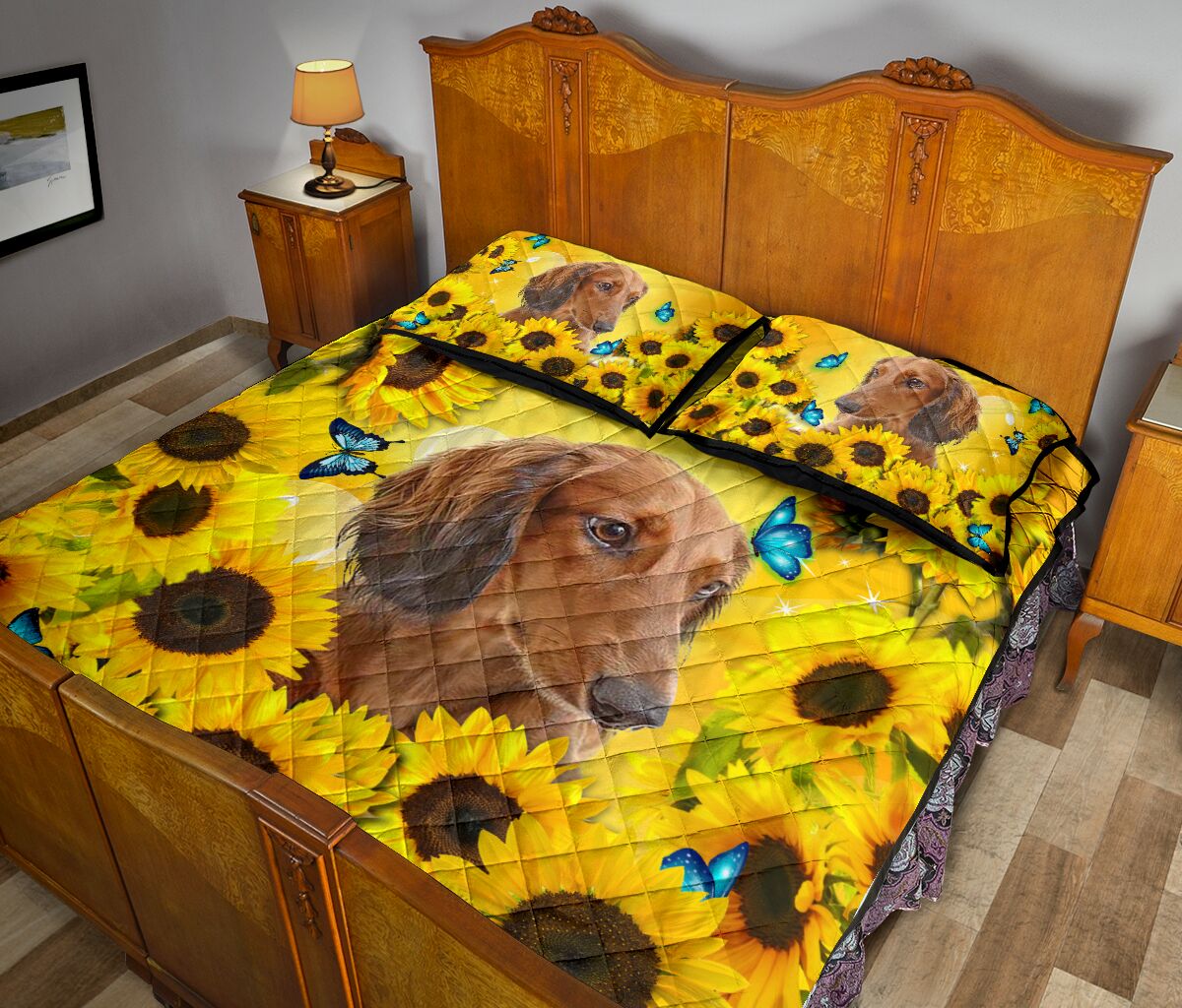 Dachshund Long Hair Sunflower - Bed Set - Love Quilt Bedding Set