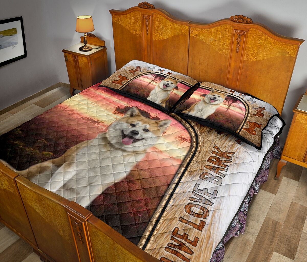 Live Love Bark Akita- Bed Set - Love Quilt Bedding Set
