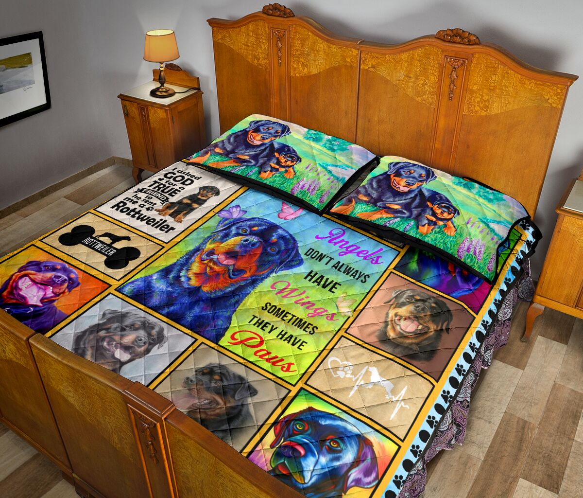 Rottweiler Dog Angel - Quilt Bed Set- Love Quilt Bedding Set