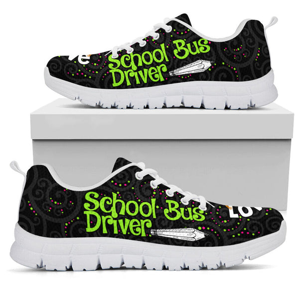 School Bus Driver Love Inspire Black Sneakers, Runni- Love Sneakers