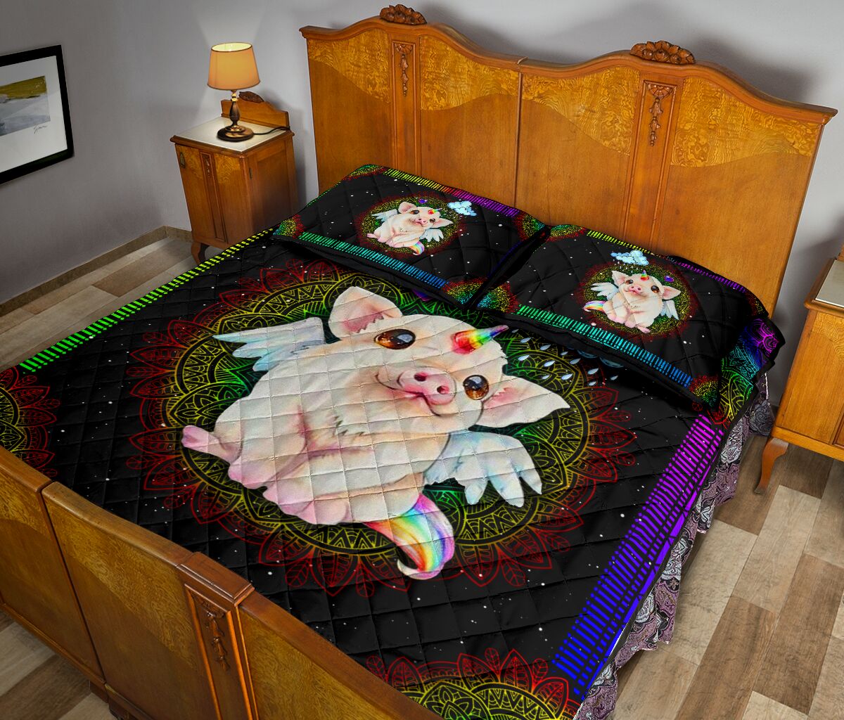 Quilt Bed Set - Pig - Rainbow 3 - Love Quilt Bedding Set