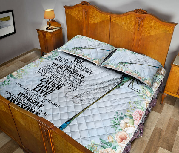 Dragonfly Laugh Love Live Funny Flower Art Quilt Bed Set - Love Quilt Bedding Set