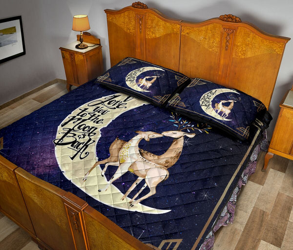 Deer I Love You To The Moon And Back Quilt Bed Set- Love Quilt Bedding Set