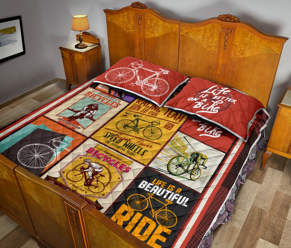 Cycling Vintage - Bed Set - Love Quilt Bedding Set
