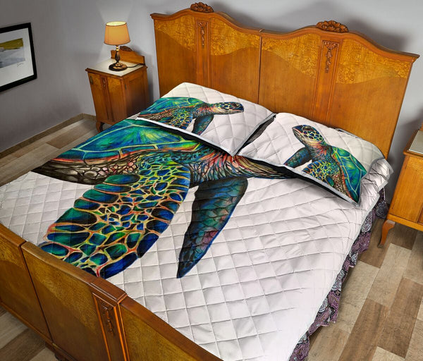 Turtle Drawn Art Style Quilt Bed Set - Love Quilt Bedding Set