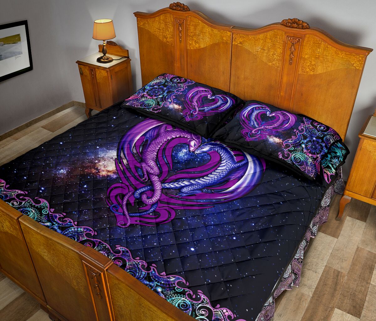 Dragon Heart Mandala Art Style Quilt Bed Set - Love Quilt Bedding Set