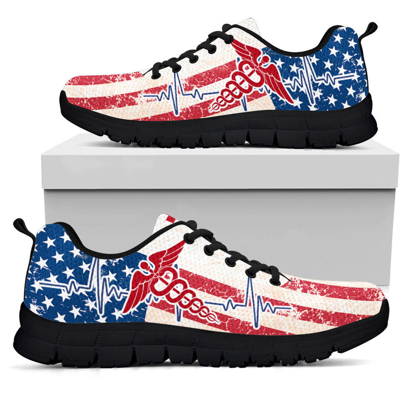 Nurse Usa Flag 2 Shoes Sneakers, Running Shoes, Shoes For Women, Shoes For Men, Custom Shoes- Love Sneakers