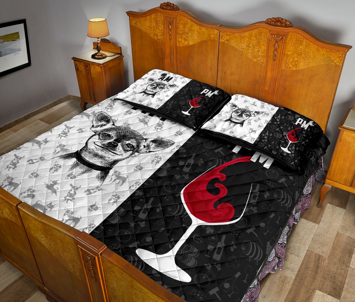 Chihuahua Dog Black And White Style Quilt Bed Set - Love Quilt Bedding Set