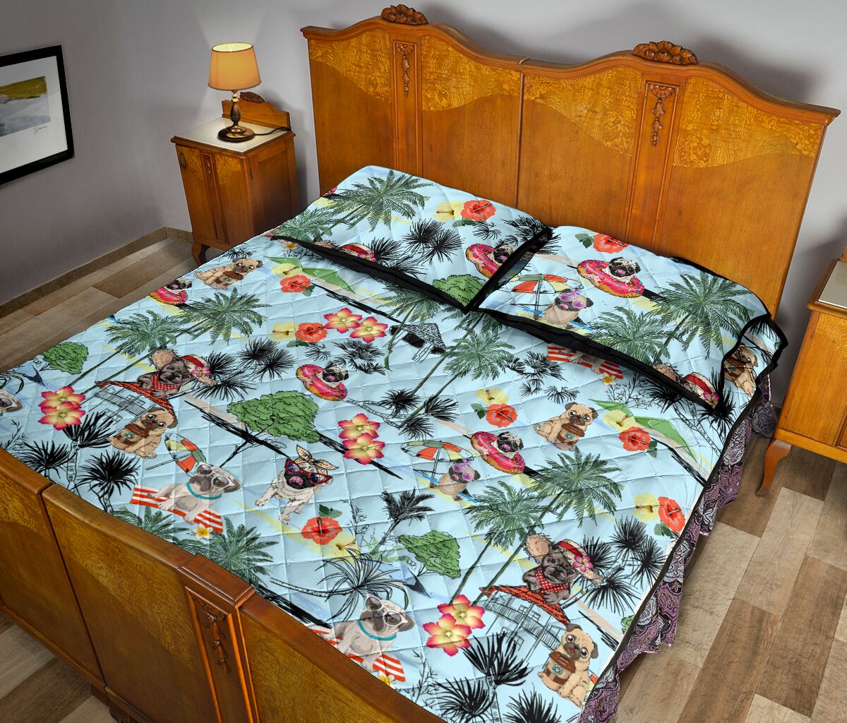 Pug Flower Beach - Bed Set - Love Quilt Bedding Set