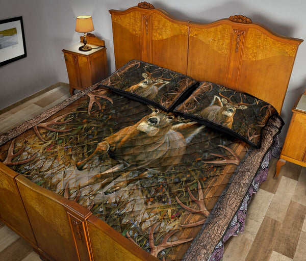 Deer Pine Tree Quilt Bed Set 9- Love Quilt Bedding Set