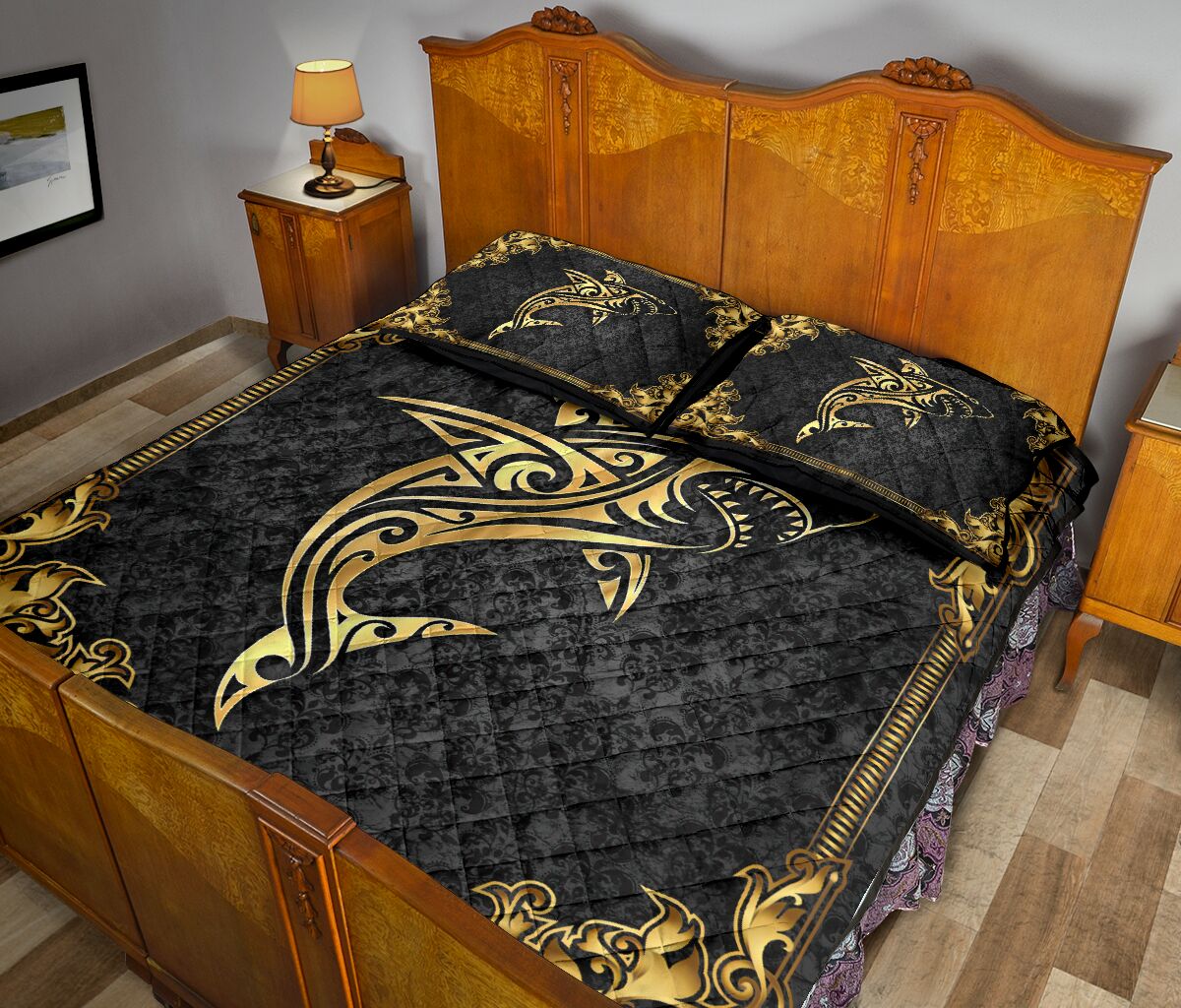 Shark Celtic Gold Style Quilt Bed Set - Love Quilt Bedding Set