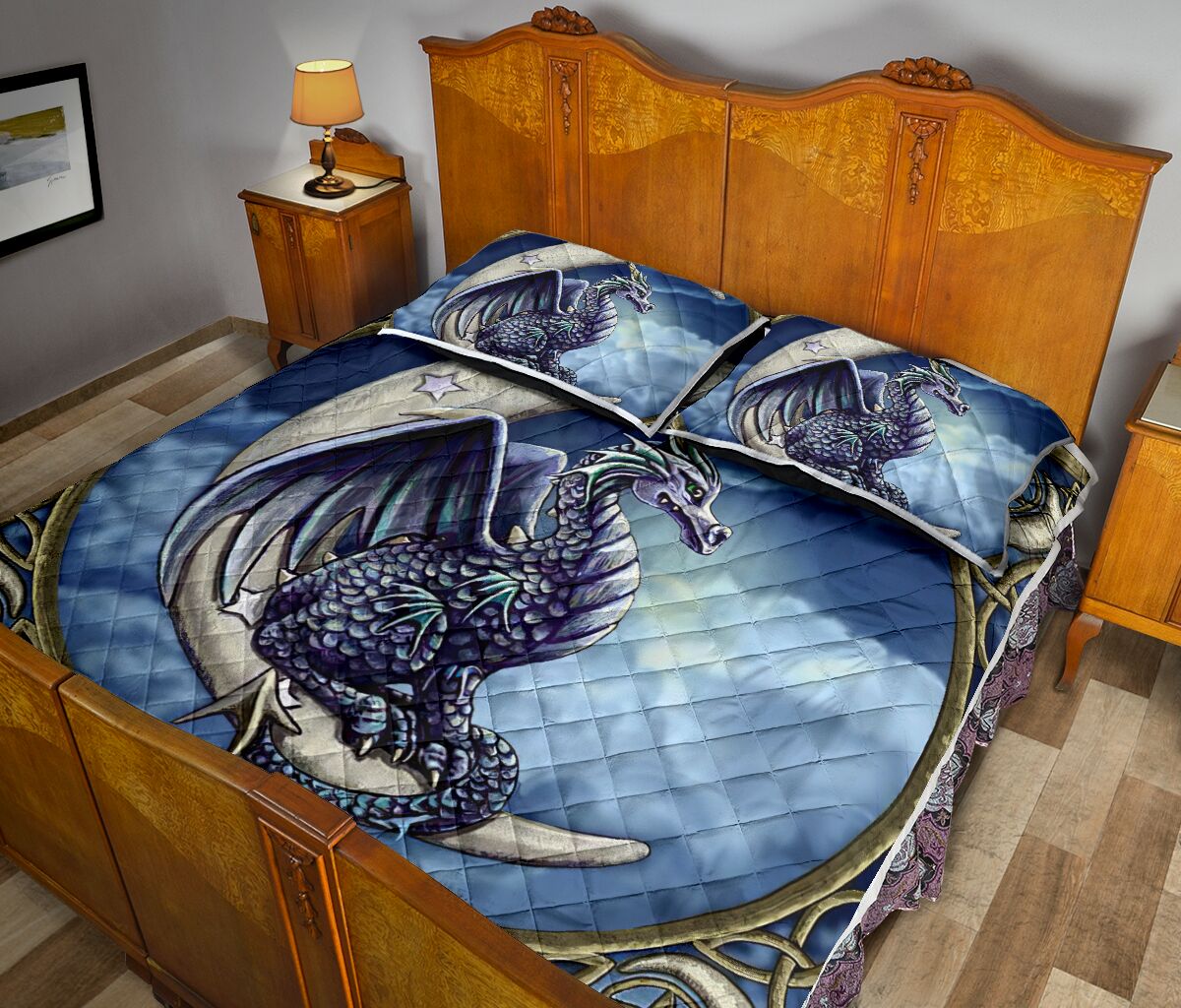 Cropped Moon Dragon Quilt Bed Set - Love Quilt Bedding Set