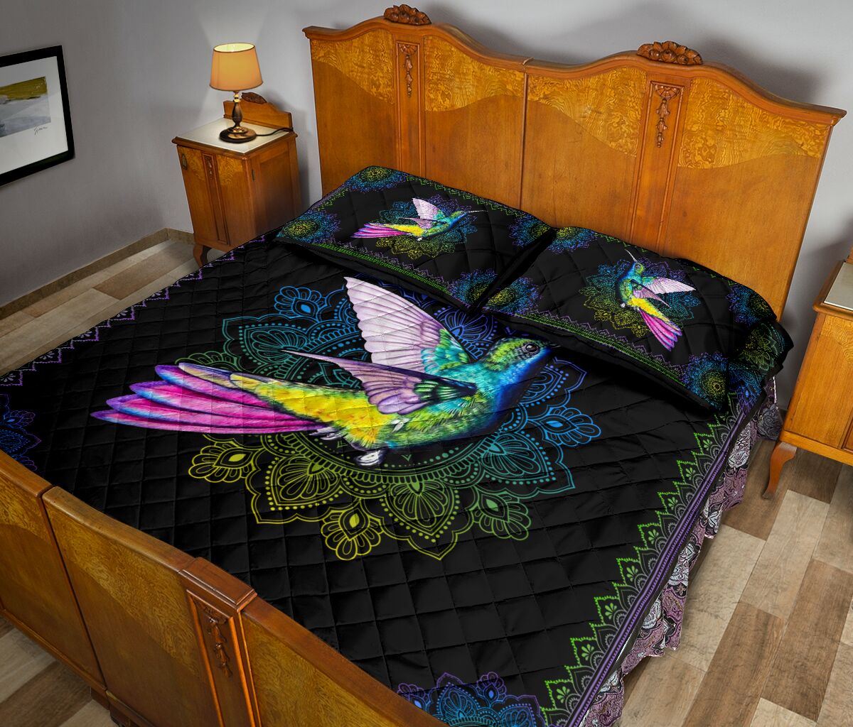 Humingbird Color Mandala Style Art Quilt Bed Set - Love Quilt Bedding Set