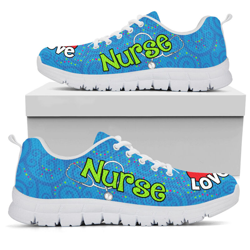 Nurse Love Inspire Blue Sneakers, Running Shoes, Shoes For Women, Shoes For Men, Custom Shoe- Love Sneakers