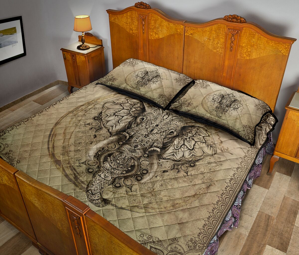 Elephant Pencil Drawing Style Quilt Bed Set - Love Quilt Bedding Set