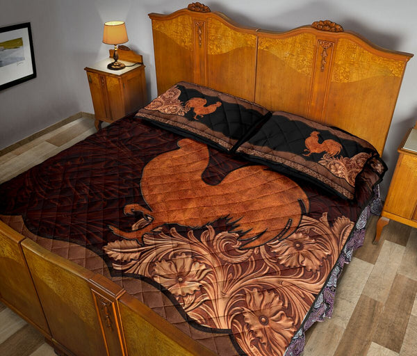 Chicken Farm Carving Leather Skin Style Quilt Bed Set - Love Quilt Bedding Set